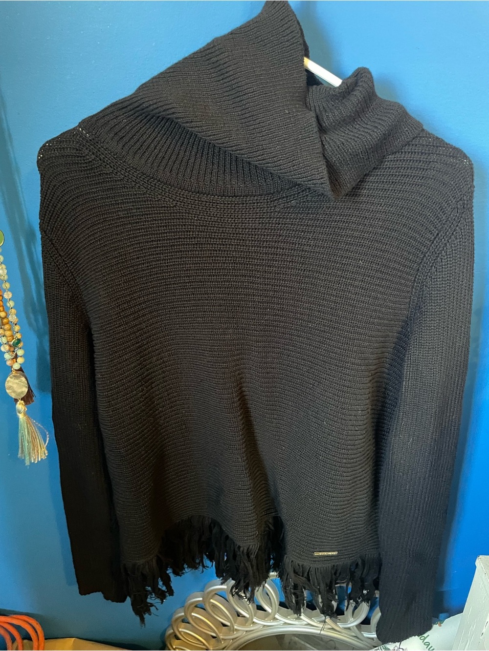 Michael Kors Black Fringe Turtleneck Sweater